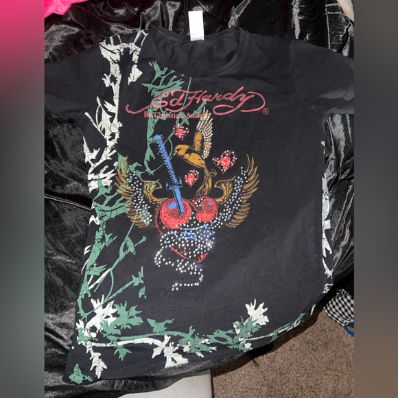 Ed Hardy Black Tee with Graphic Accents - Picture 1 of 5